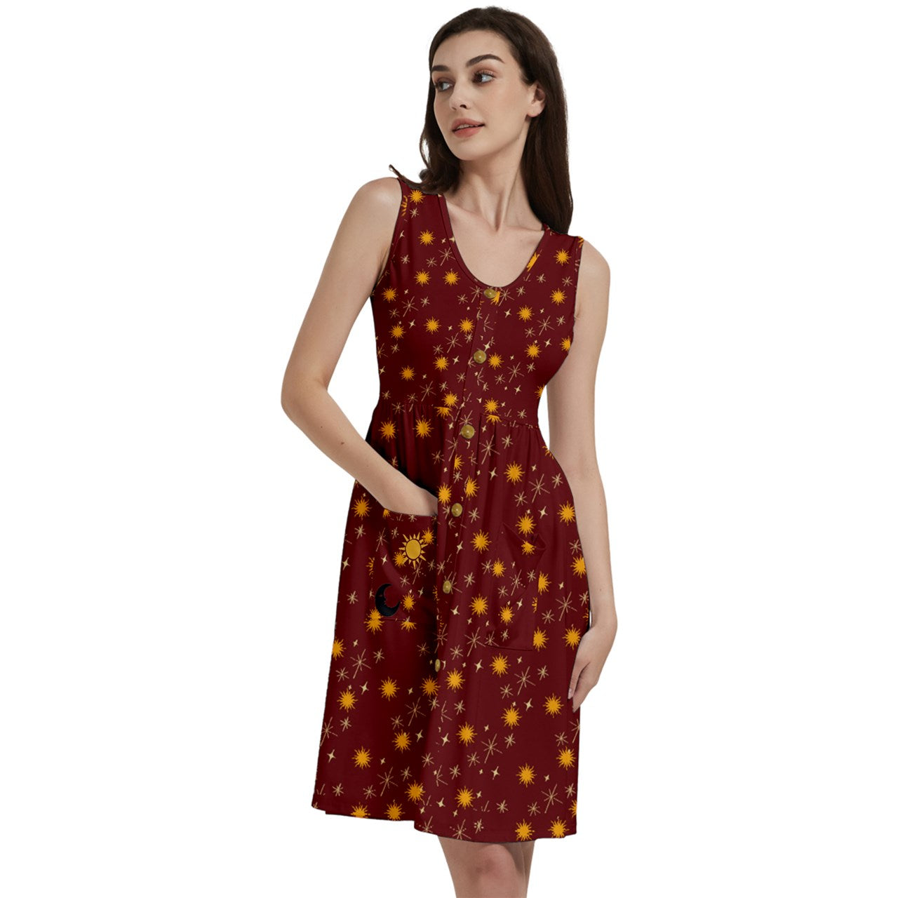 Red Whimsy Button Dress With Pocket