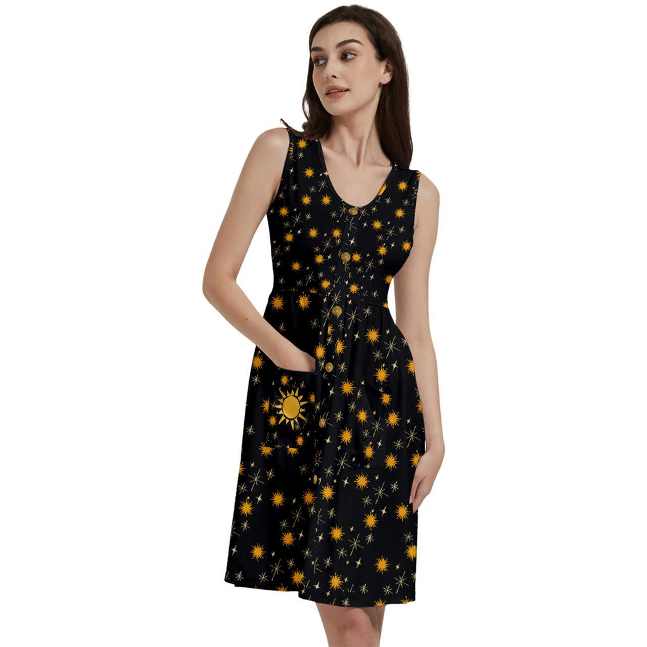 Black Whimsy Button Dress With Pocket