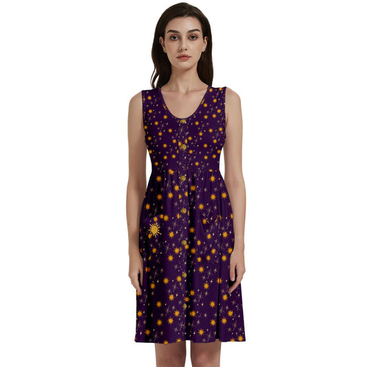 Purple Whimsy Button Dress With Pocket