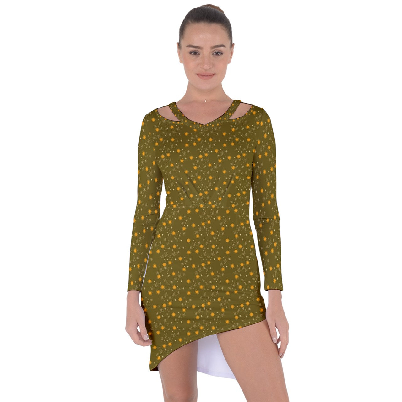 Green Whimsy Asymmetric Cut-Out Shift Dress