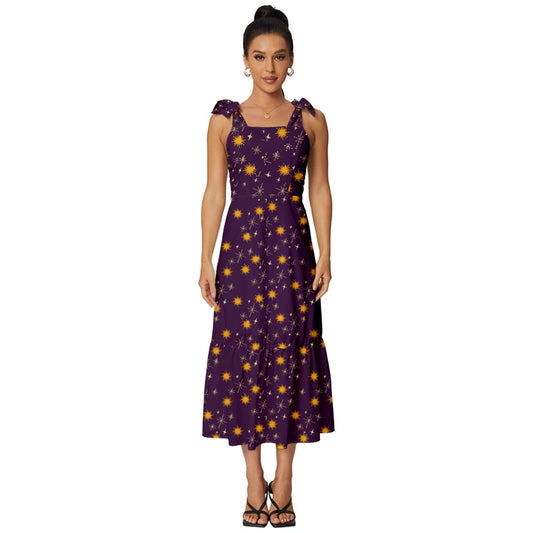 Purple Whimsy Tie-Strap Tiered Midi Chiffon Dress