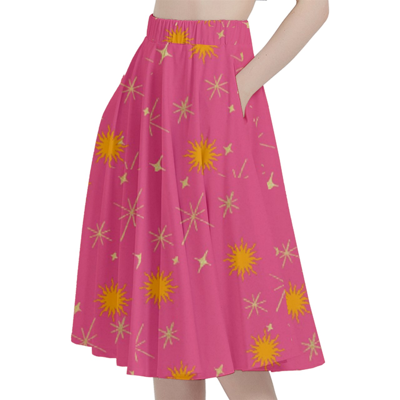 Pink Whimsy Midi Skirt With Pocket