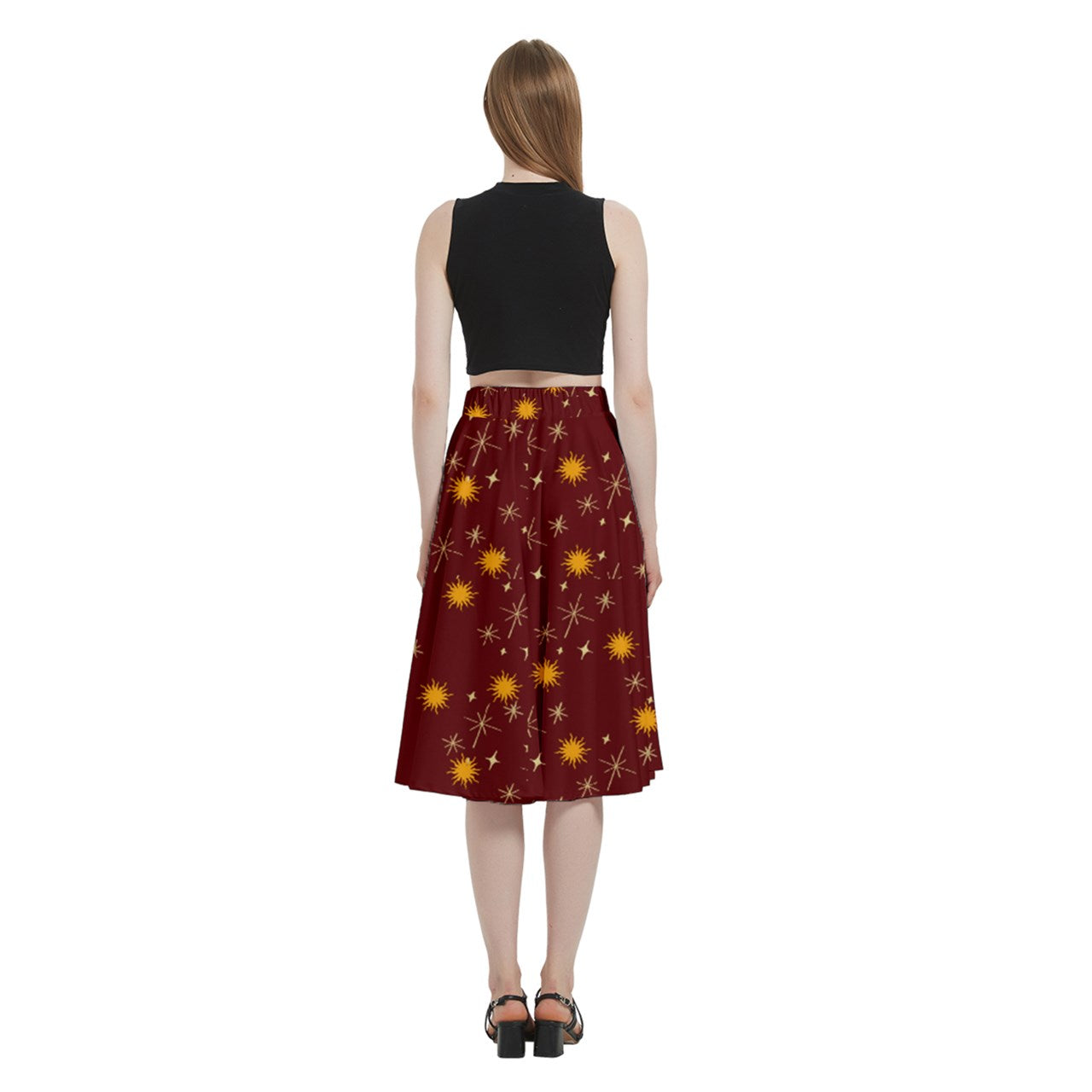Red Whimsy Midi Skirt With Pocket