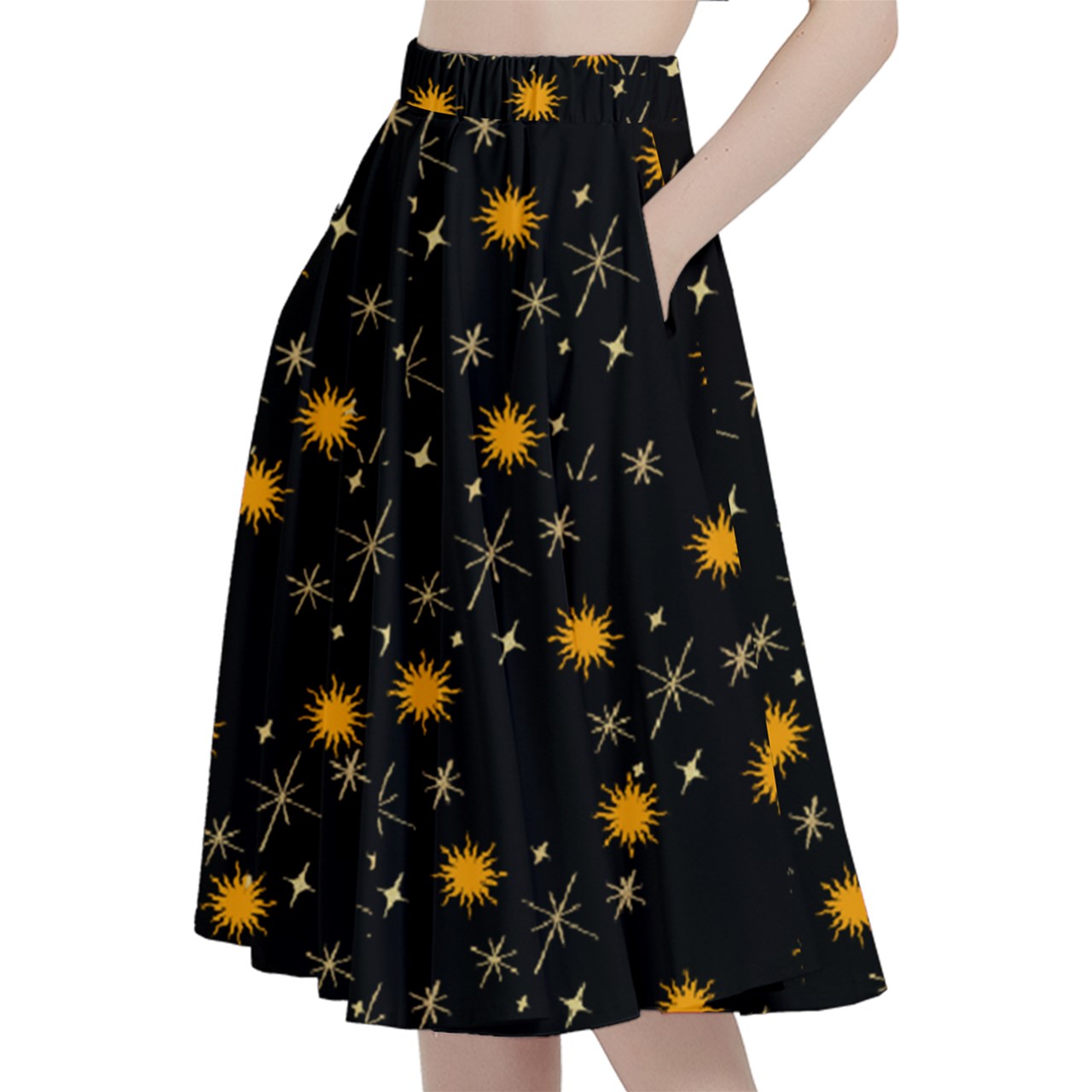Black Whimsy Midi Skirt With Pocket