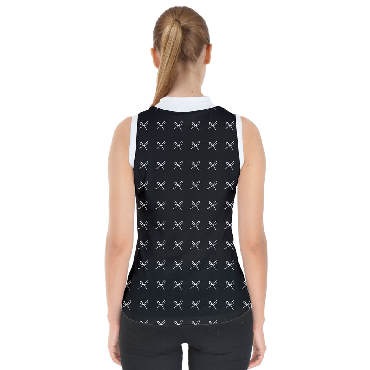 Rows of Bows dark Mock Neck Shell Top