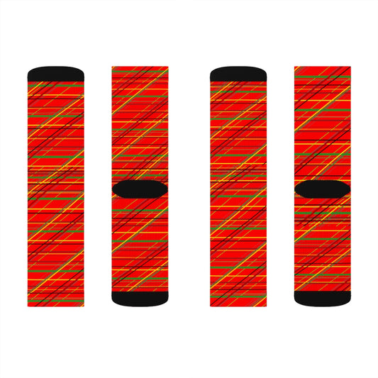 Red Diagonal Plaid Sublimation Socks