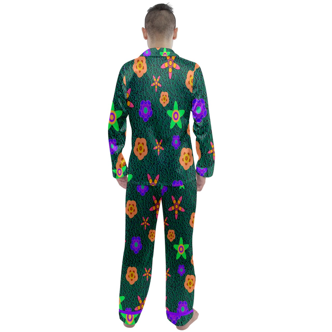 cheetafloral  Long Sleeve Satin Pyjamas Set