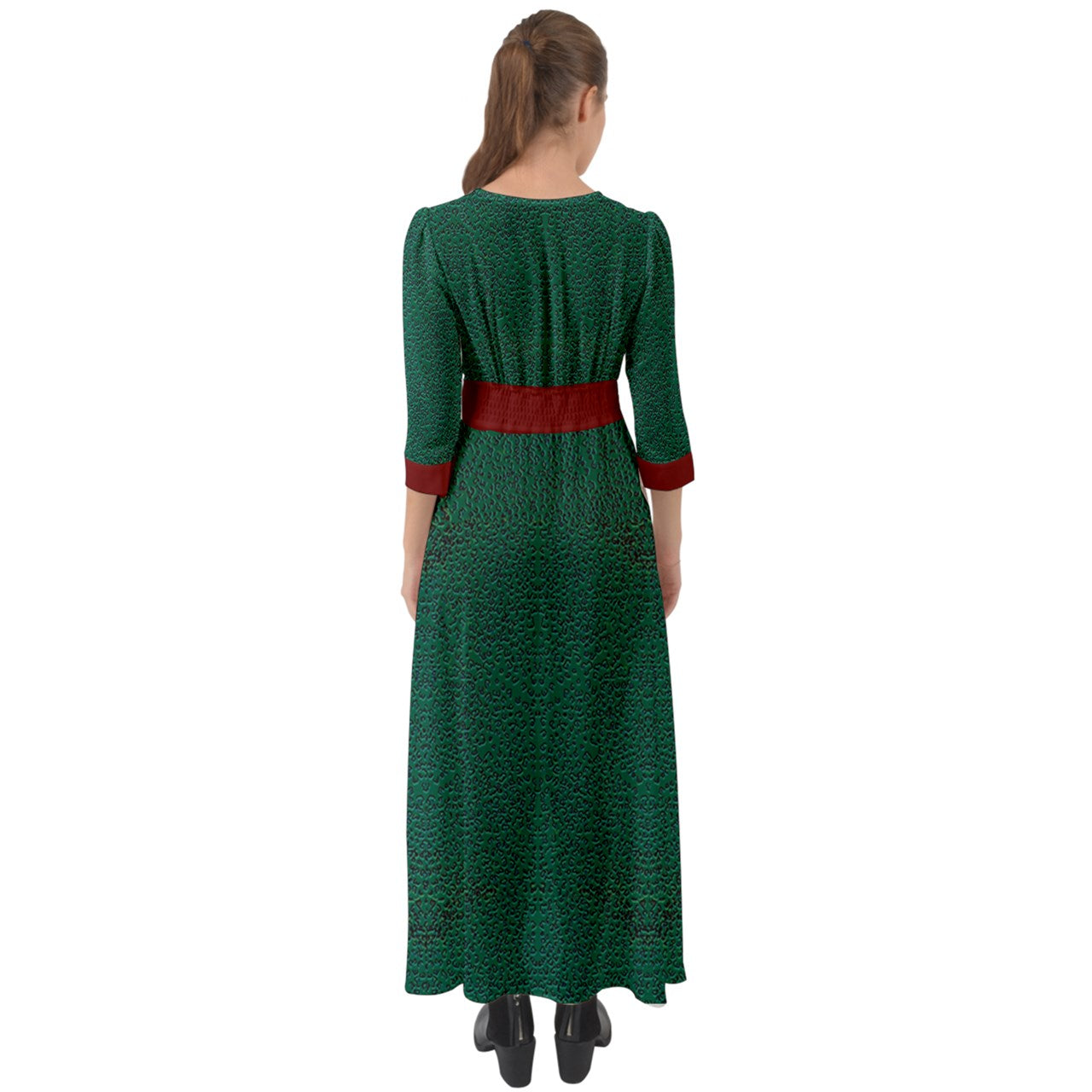 Red Strap green cheeta Button Up Boho Maxi Dress