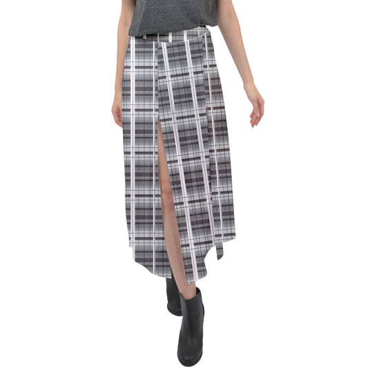 Grey Academia Velour Split Maxi Skirt