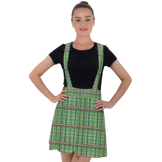 green academia Velvet Suspender Skater Skirt