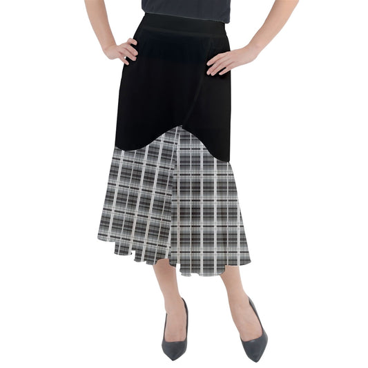 grey academia partial plaid Midi Mermaid Skirt