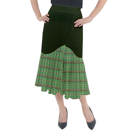 green partial plaid academia Midi Mermaid Skirt