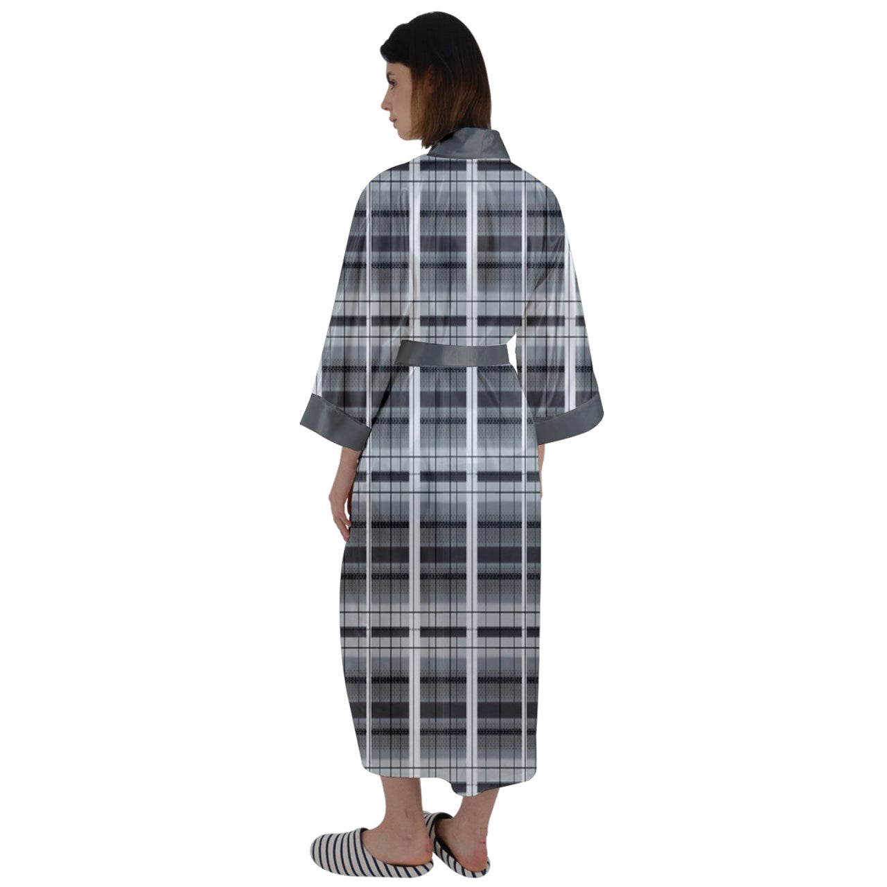 grey academia Maxi Satin Kimono