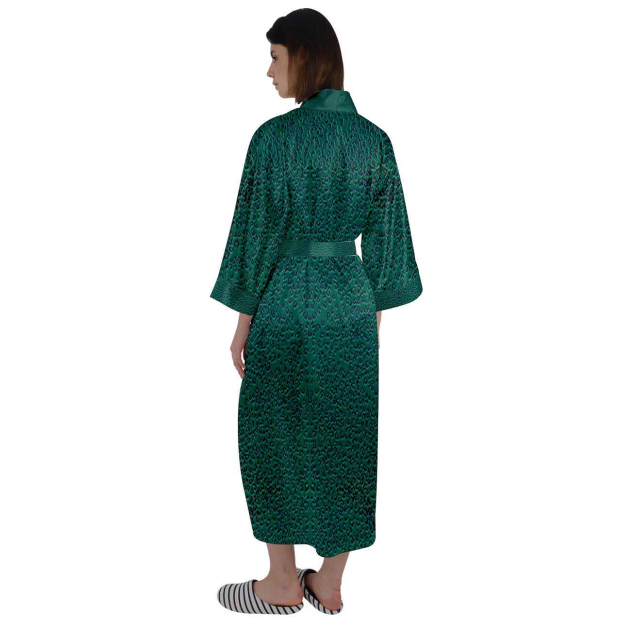 green cheeta Maxi Satin robe