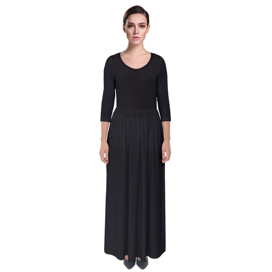 Black Cotton Quarter Sleeve Maxi Dress