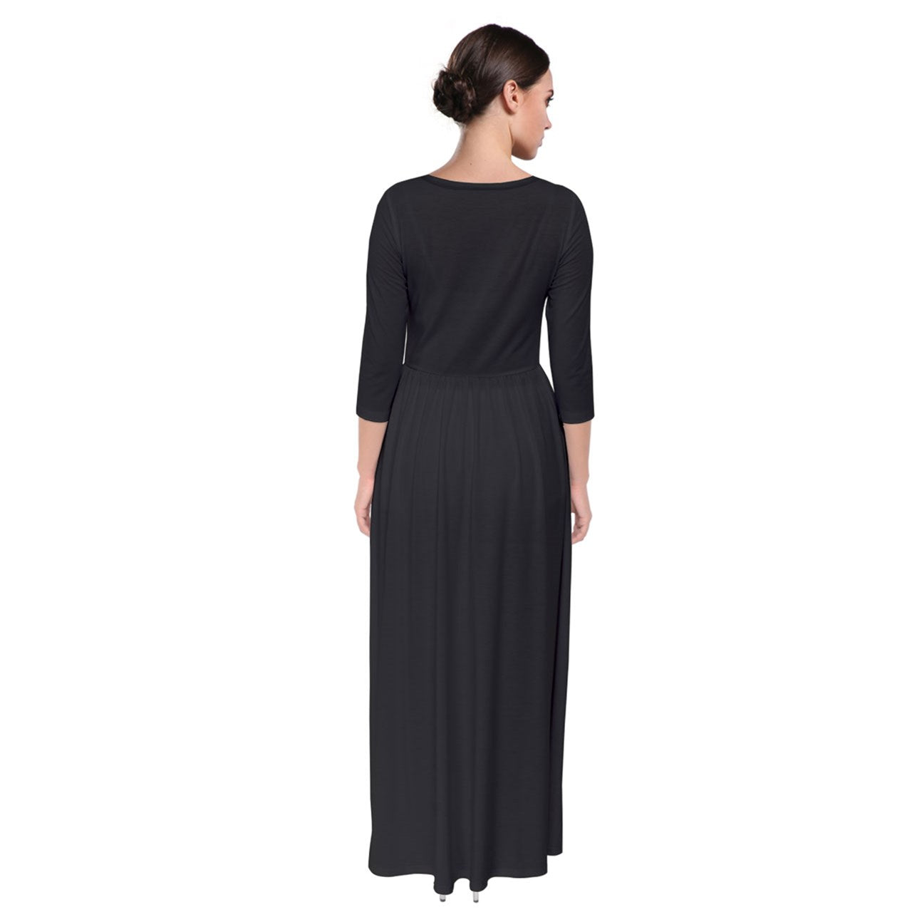 Black Cotton Quarter Sleeve Maxi Dress