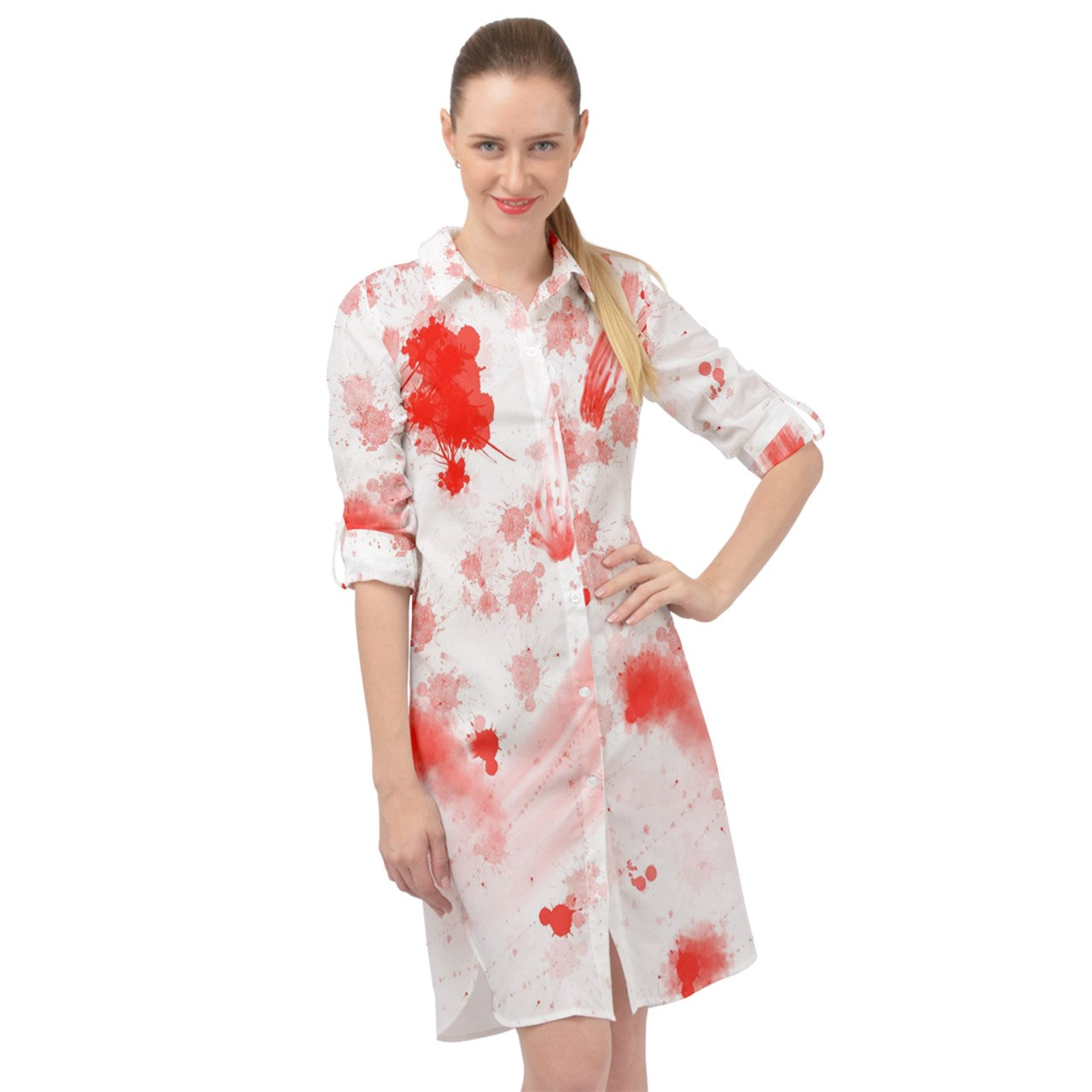 blood spatter Long Sleeve Mini Shirt Dress