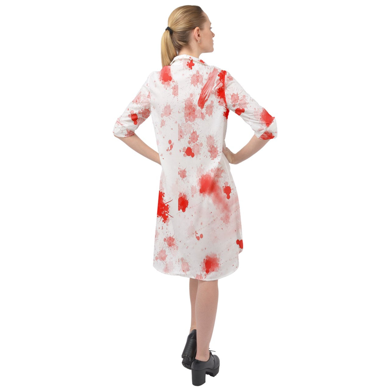 blood spatter Long Sleeve Mini Shirt Dress