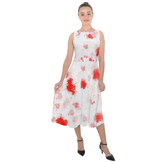 blood spatter Midi Tie-Back Chiffon Dress