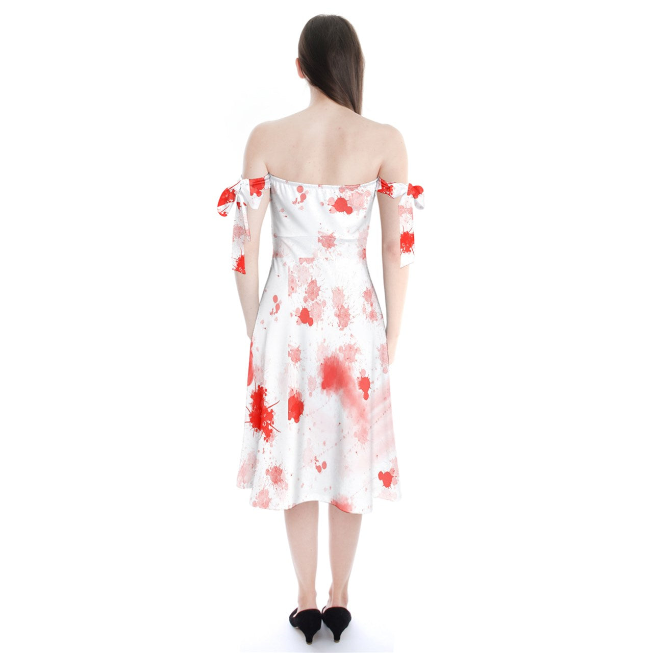 blood spatter Shoulder Tie Bardot Midi Dress