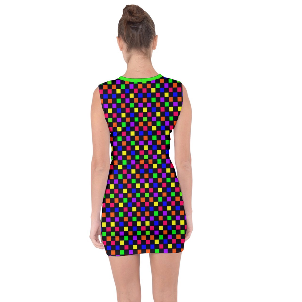 rainbow checker Lace Up Front Bodycon Dress
