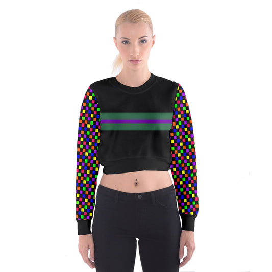 rainbow checker sleeve Cropped Sweatshirt