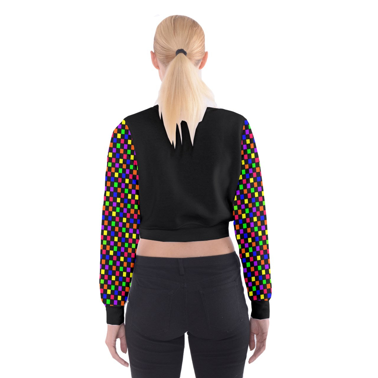 rainbow checker sleeve Cropped Sweatshirt
