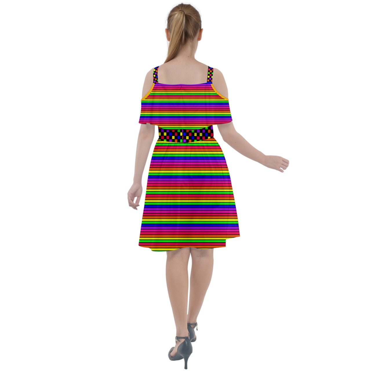 clown stripes Cut Out Shoulders Chiffon Dress
