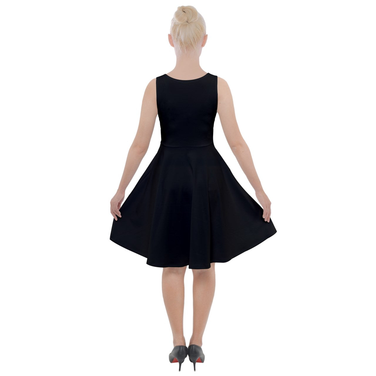 black Knee Length Skater Dress With Pockets