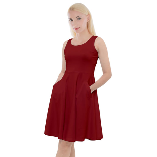 yuletide red Knee Length Skater Dress With Pockets