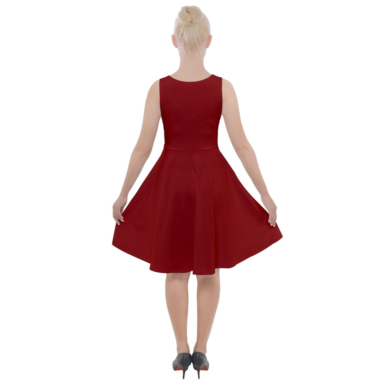 yuletide red Knee Length Skater Dress With Pockets