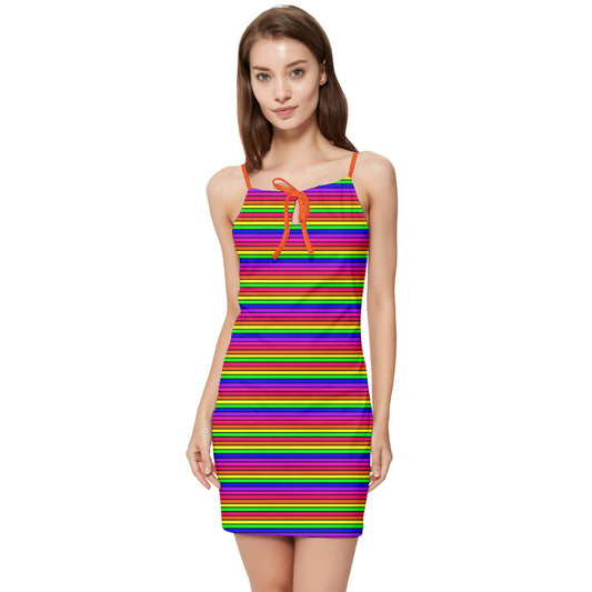 rainbow stripe Summer Tie Front Dress