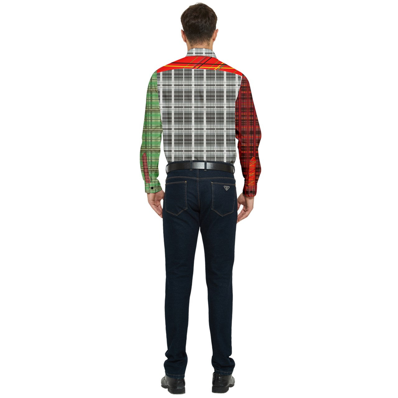 academia plaid pattern block Long Sleeve Pocket Shirt