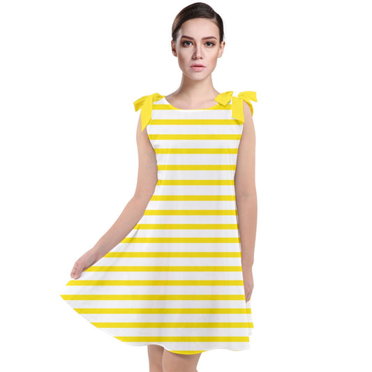 yellow beach stripe Tie Up Tunic Dress