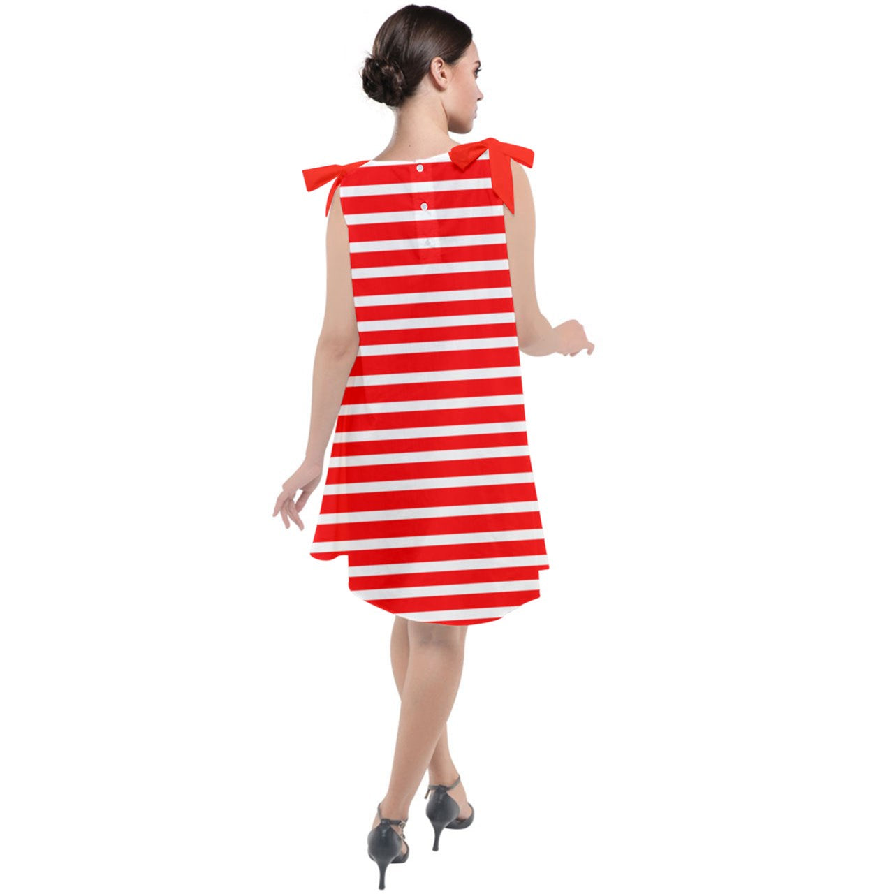 red beach stripe Tie Up Tunic Dress