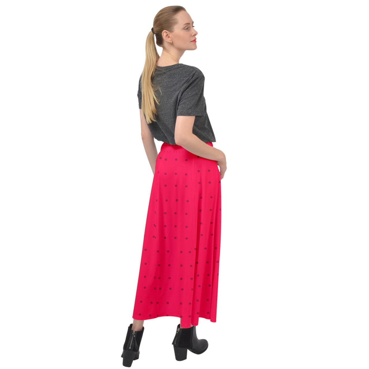 strawberrie's red dot Velour Split Maxi Skirt