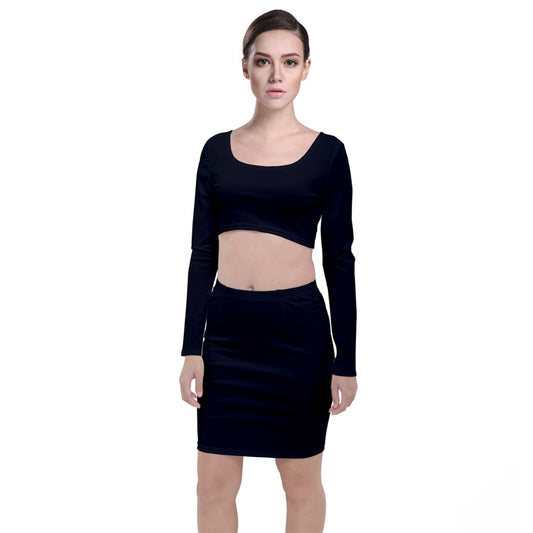 black Long Sleeve Crop Top & Bodycon Skirt Set