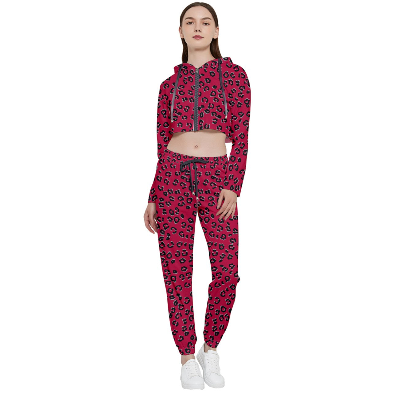 Red Cheetah Cropped Track Suit