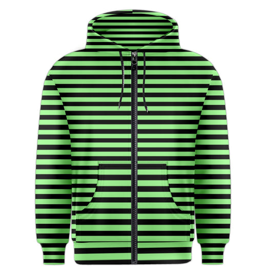 neon green stripe Zipper Hoodie