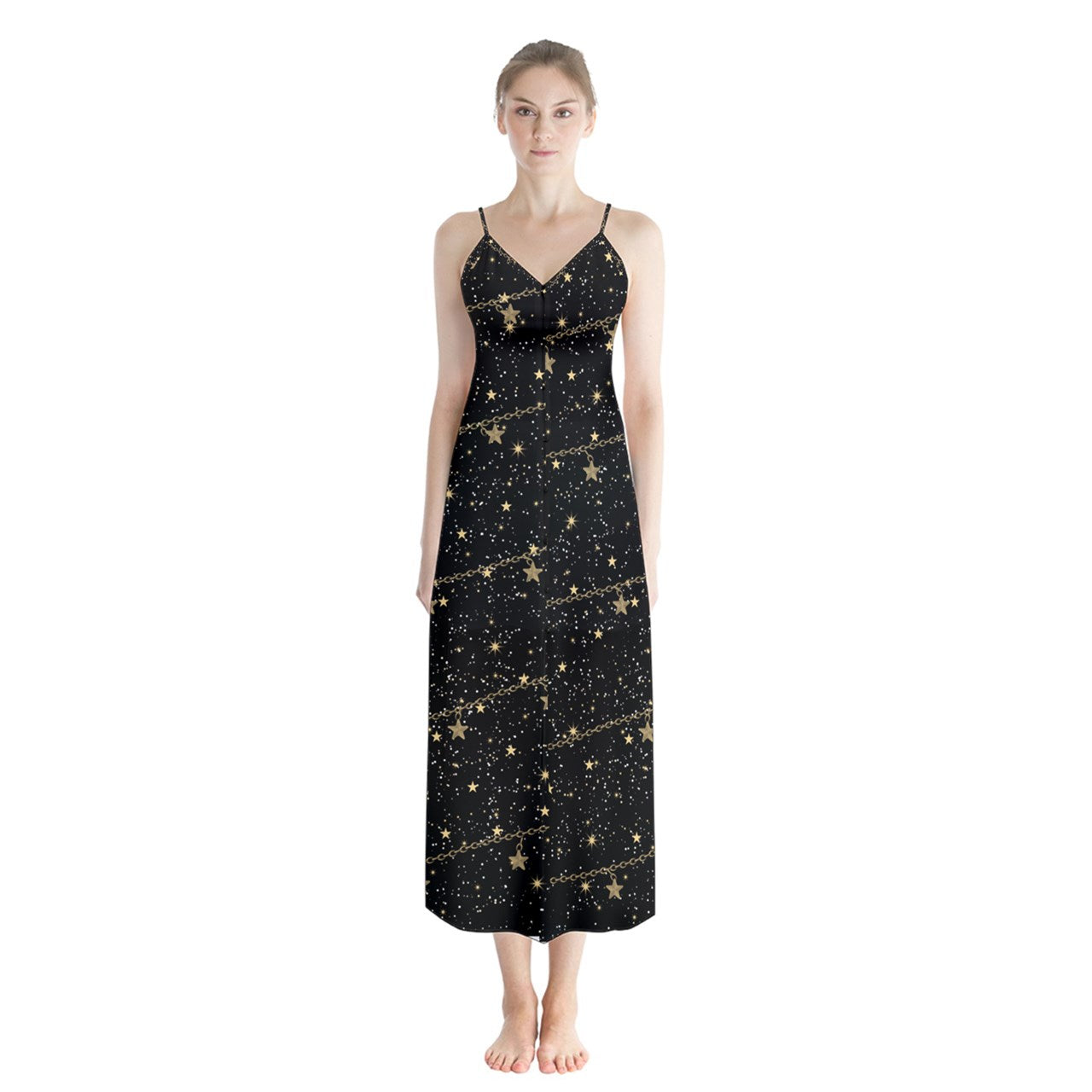 chain of stars Button Up Maxi Dress