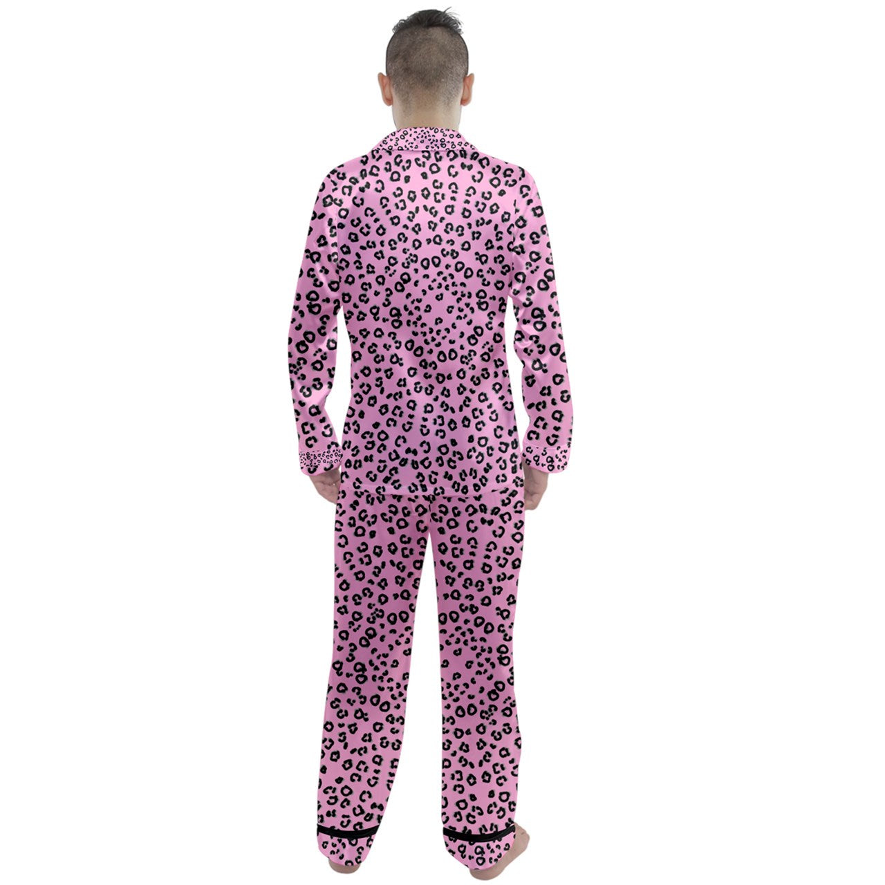 pink cheetah Long Sleeve Satin Pajamas Set