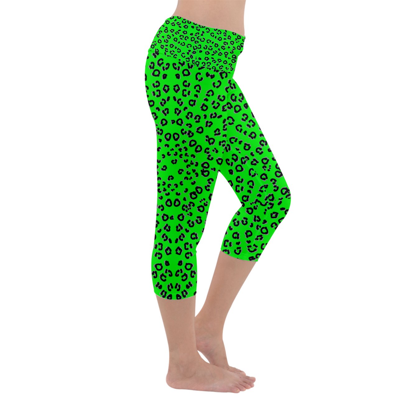 neon green cheetah Capri Yoga Leggings