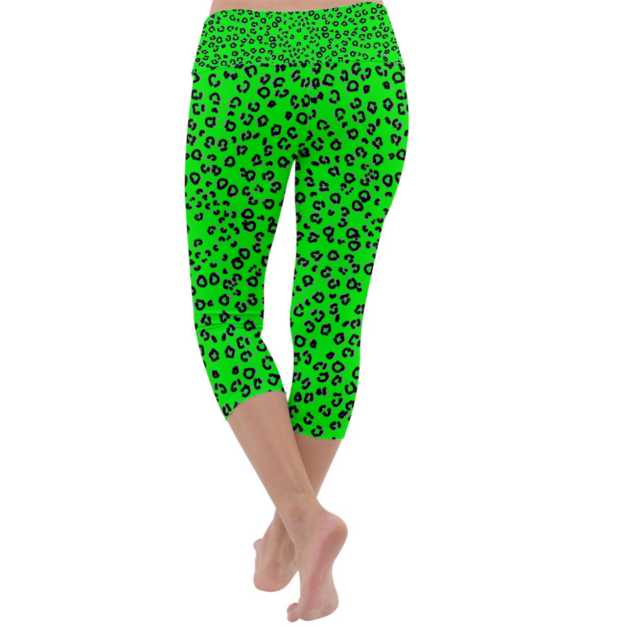 neon green cheetah Capri Yoga Leggings