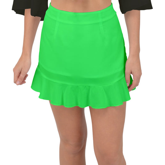 Hot Green Fishtail Mini Chiffon Skirt