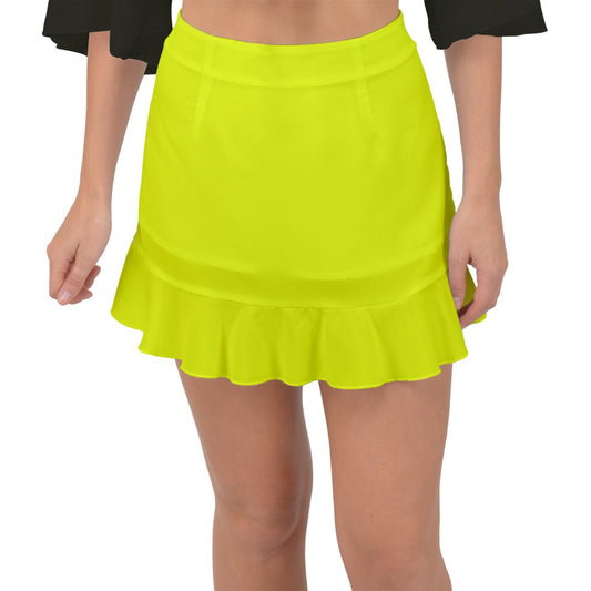 Hot Yellow Fishtail Mini Chiffon Skirt