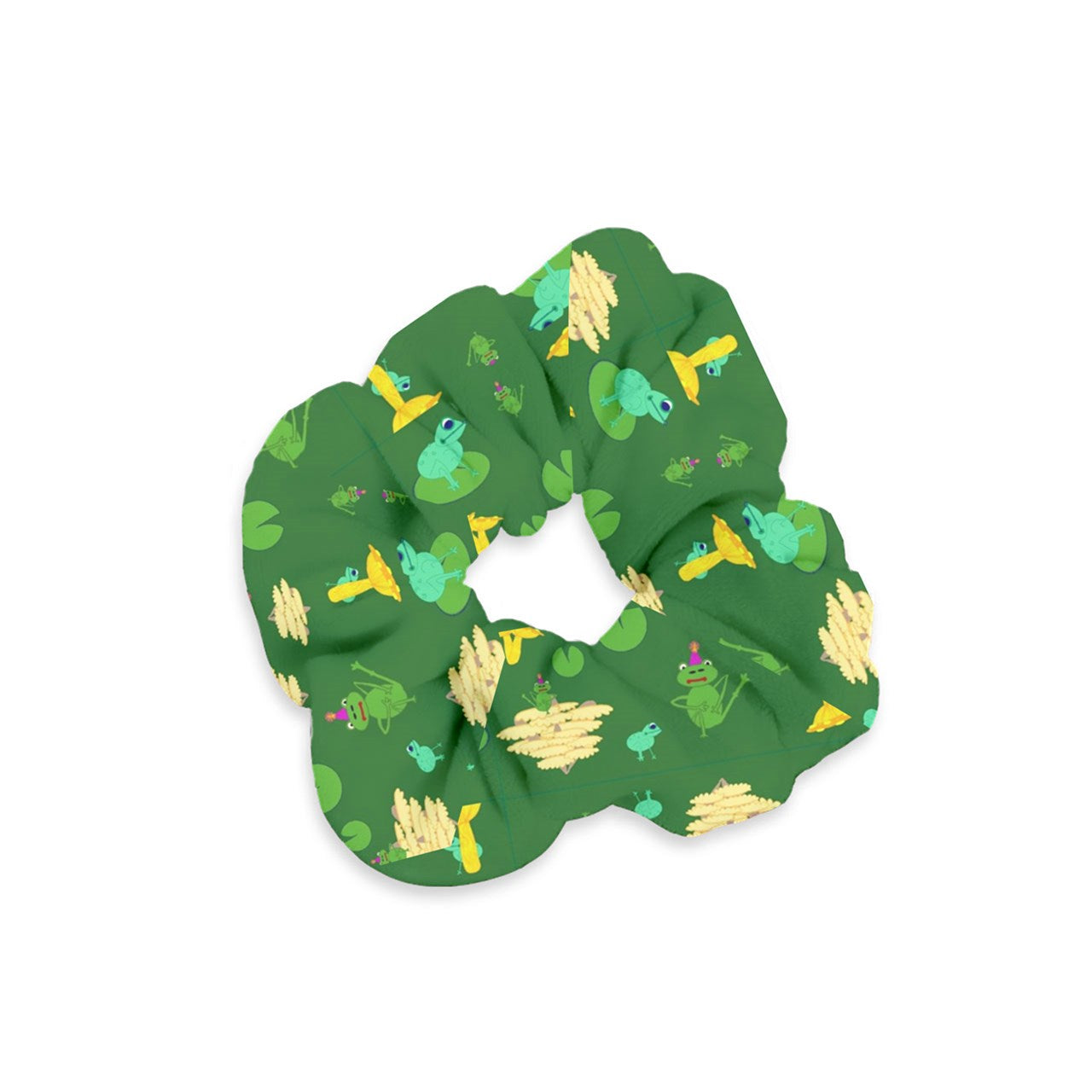 Mushroom Frog Green Velvet Scrunchie
