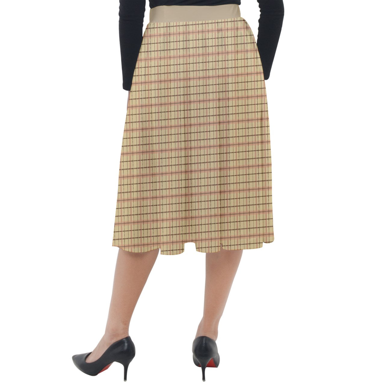 Beige Academia Classic Velour Midi Skirt
