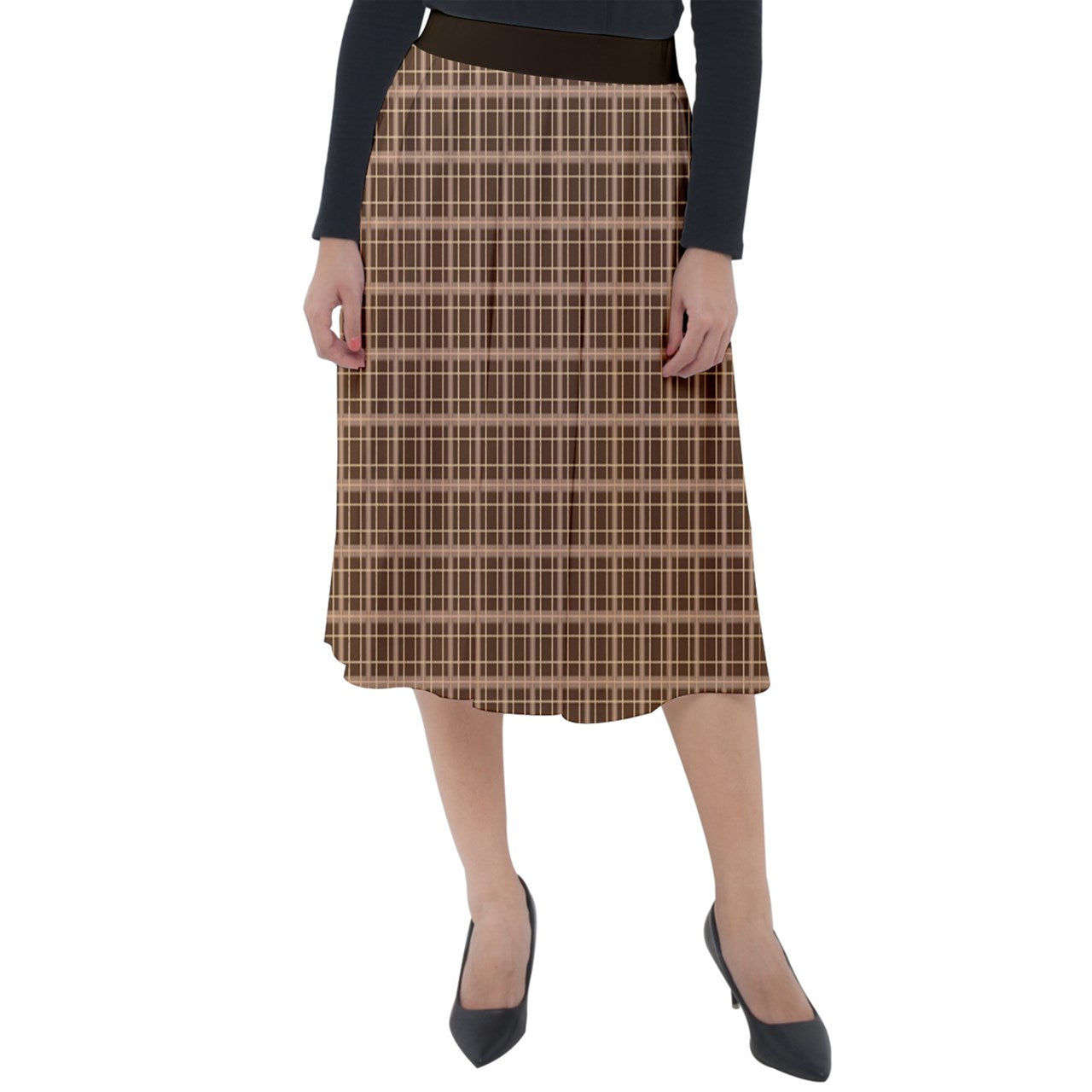 Brown Academia Classic Velour Midi Skirt