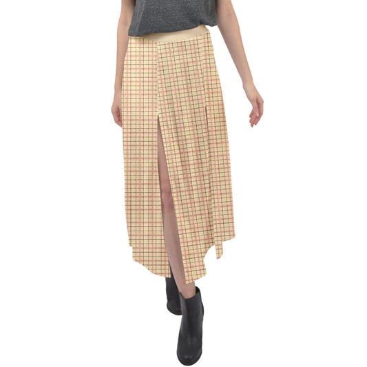 Beige Academia Velour Split Maxi Skirt