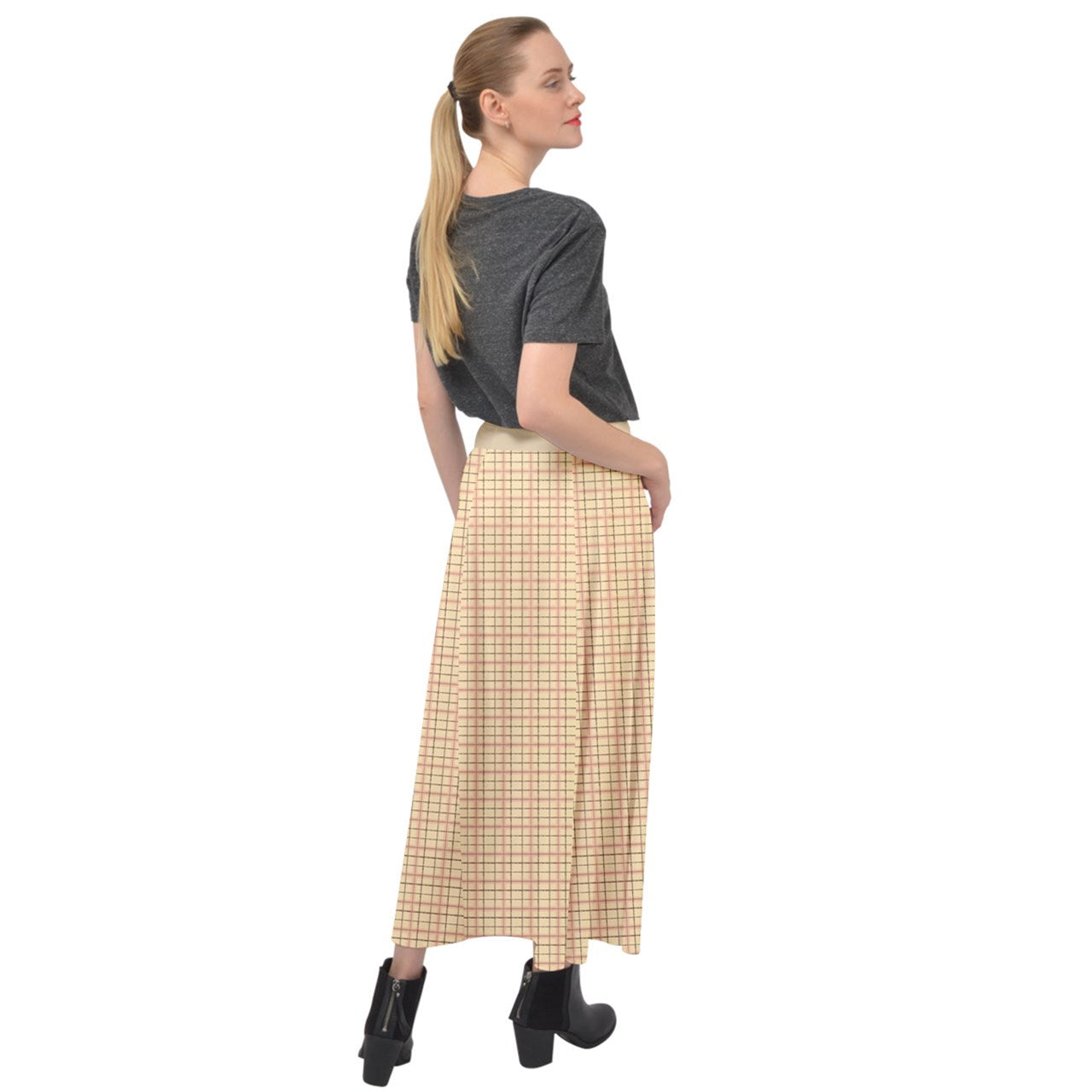 Beige Academia Velour Split Maxi Skirt